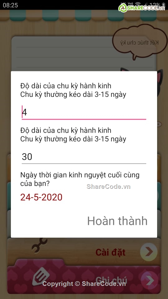 Ứng dụng  Android,Ứng dụng note,chu kì kinh nguyệt,mang thai,Ứng dụng,Chu kỳ